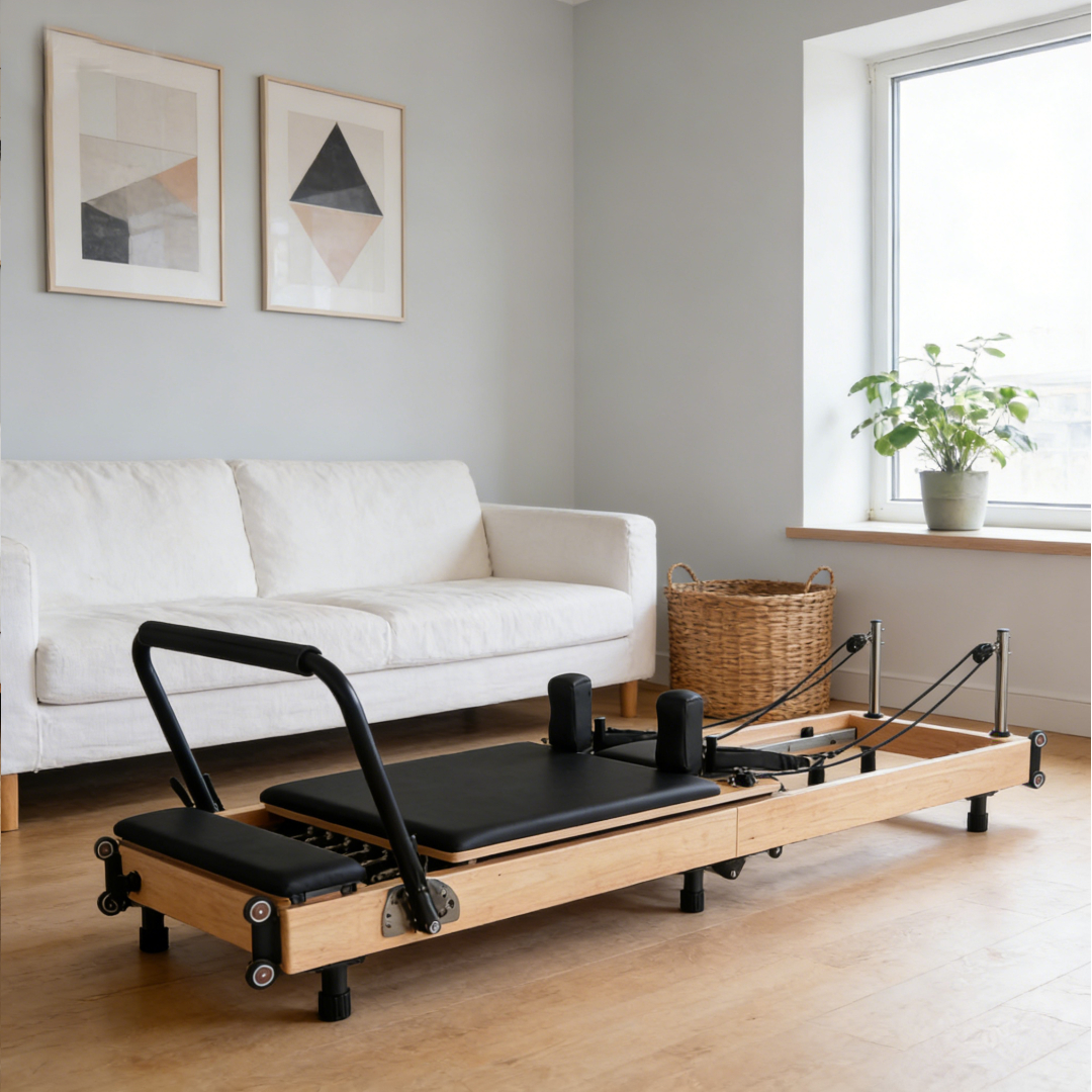 Home Gym Pilates - Space-Saving Foldable Oak Pilates Reformer with